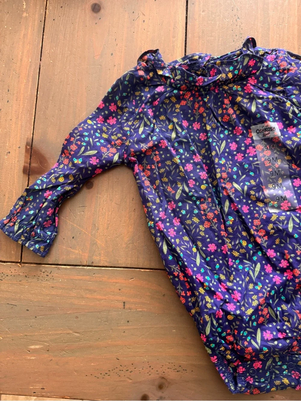 OshKosh B'gosh Navy Floral Ruffle Neck Baby Top
